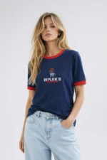 T-SHIRT GRANATOWY BONJOUR Z LAMÓWKĄ - obrazek 2