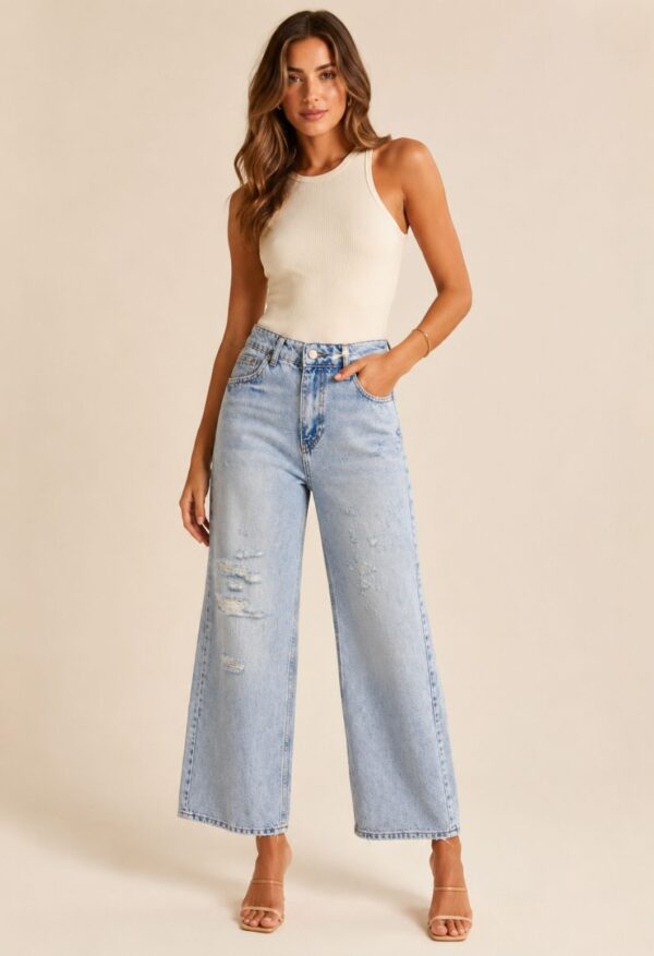 Jeansy wide leg z przetarciami i8 Love